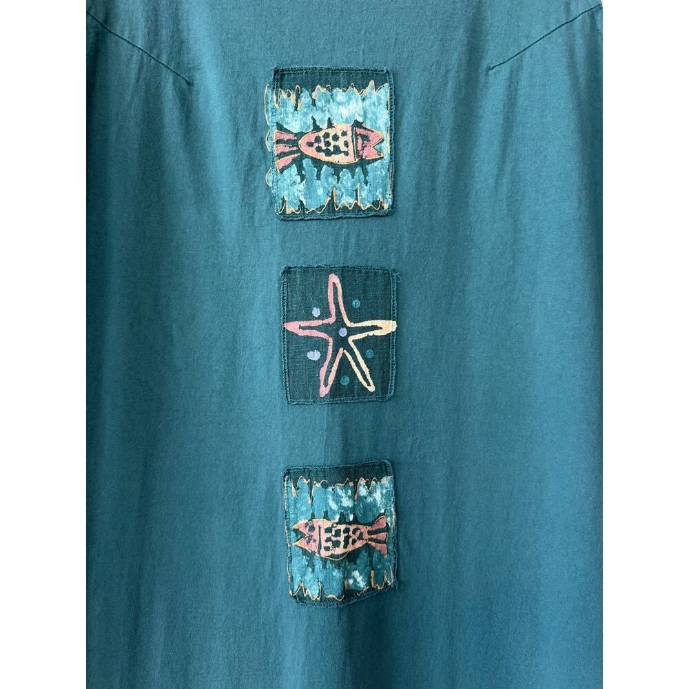 Viva City USA 100% Cotton Fish Print Sleeveless Maxi Dress L Coastal Beach Art - Picture 3 of 9